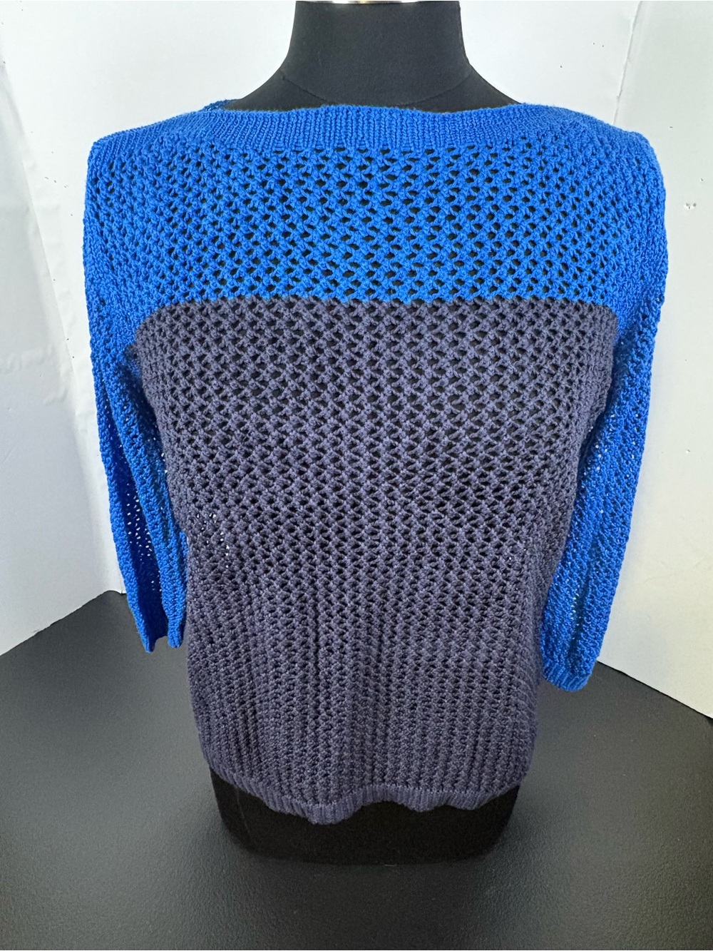 Apt. 9 Two-Tone Blue and Gray Open-Knit Crewneck Sweater
